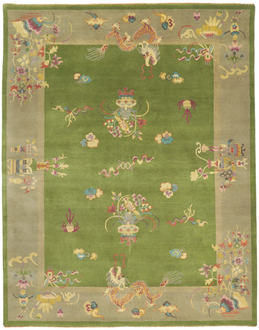 8 x 10 Modern Green Chinese Art Deco Rug 30922