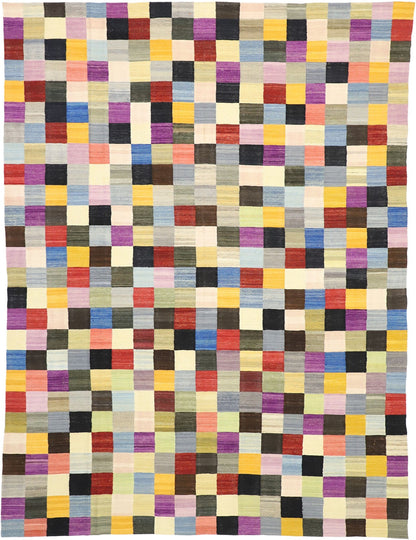 10 x 13 Vintage Checkered Afghan Kilim Rug 80094