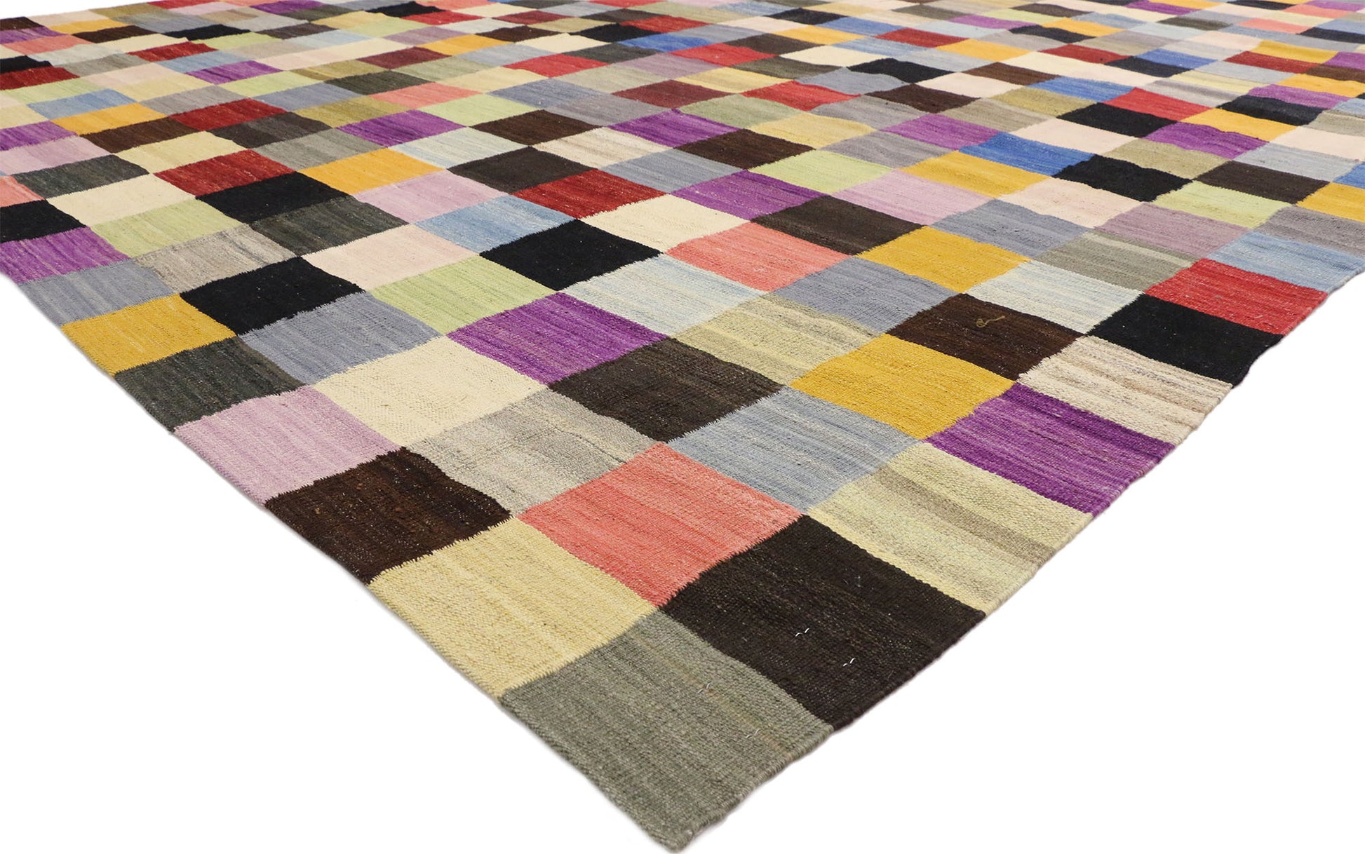 10 x 13 Vintage Checkered Afghan Kilim Rug 80094