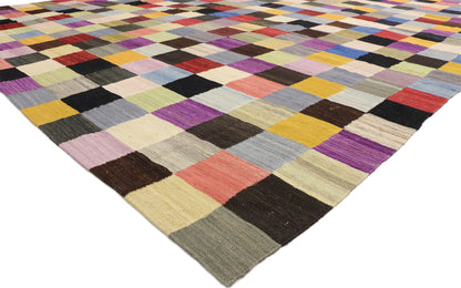 10 x 13 Vintage Checkered Afghan Kilim Rug 80094