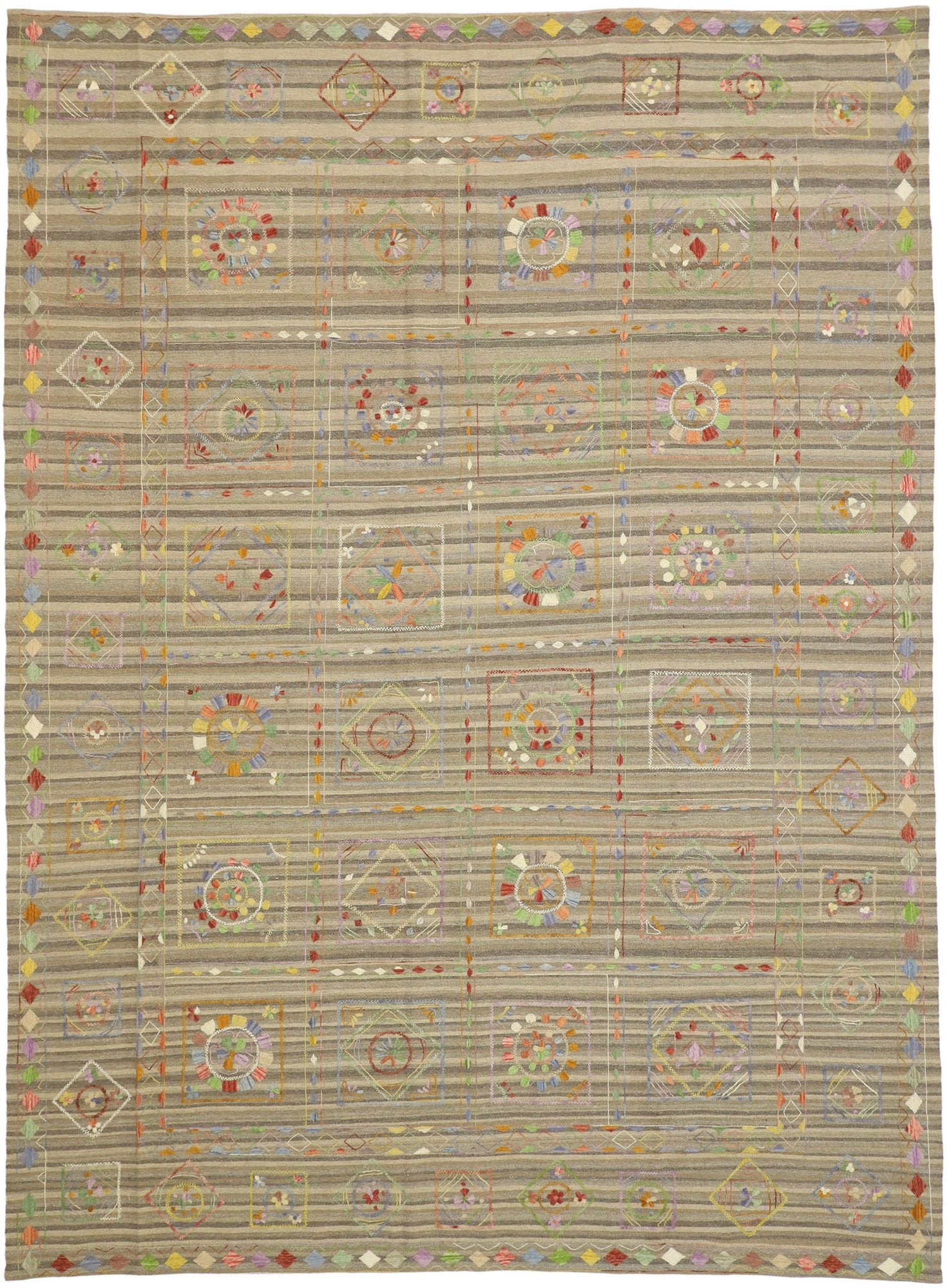 9 x 12 Vintage Uzbek Afghan Kilim Rug 80113