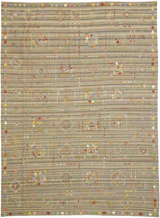 9 x 12 Vintage Uzbek Afghan Kilim Rug 80113