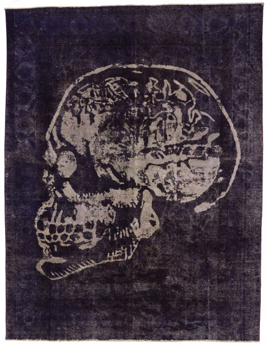 10 x 13 Vintage Distressed Purple Overdyed Skull Rug 80246