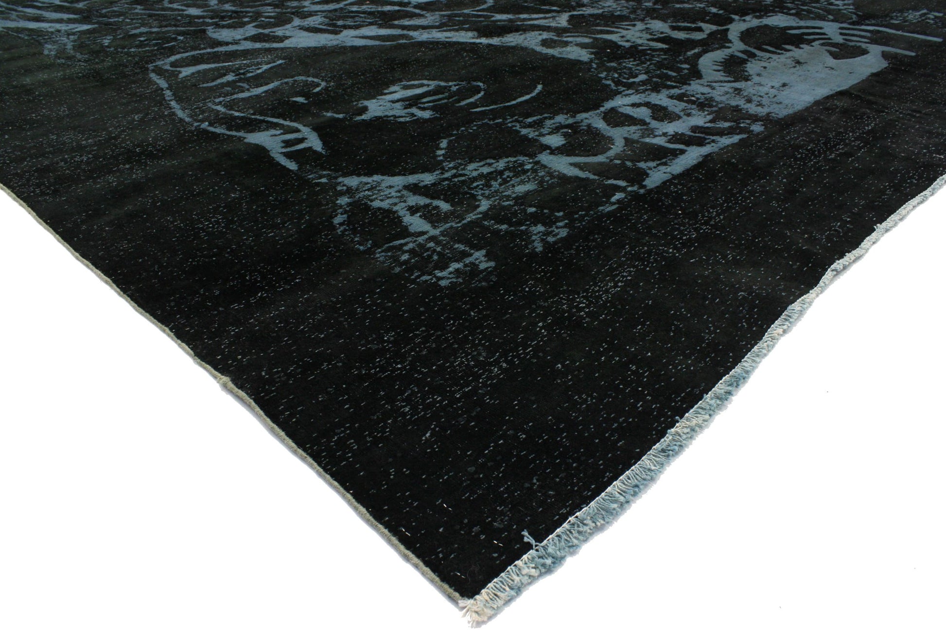 9 x 13 Vintage Persian Black Overdyed Rug 80247