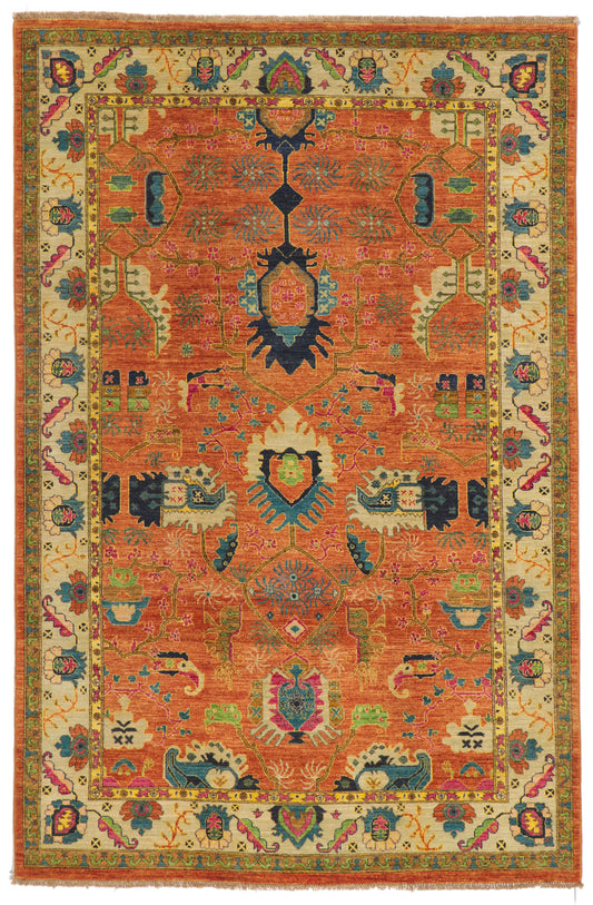 6 x 9 Contemporary Orange Oushak Rug 80356