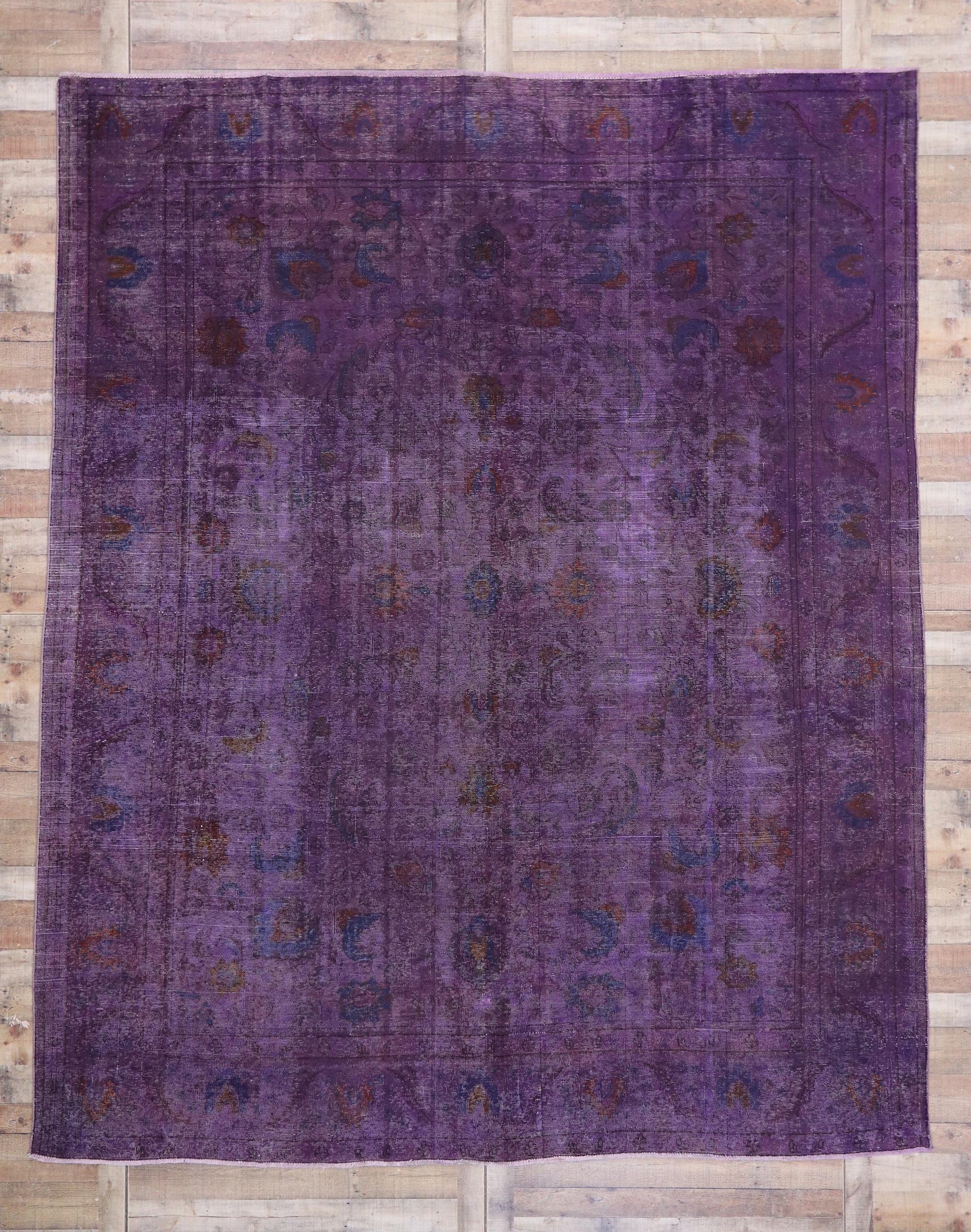 10 x 12 Vintage Distressed Purple Overdyed Rug 80416