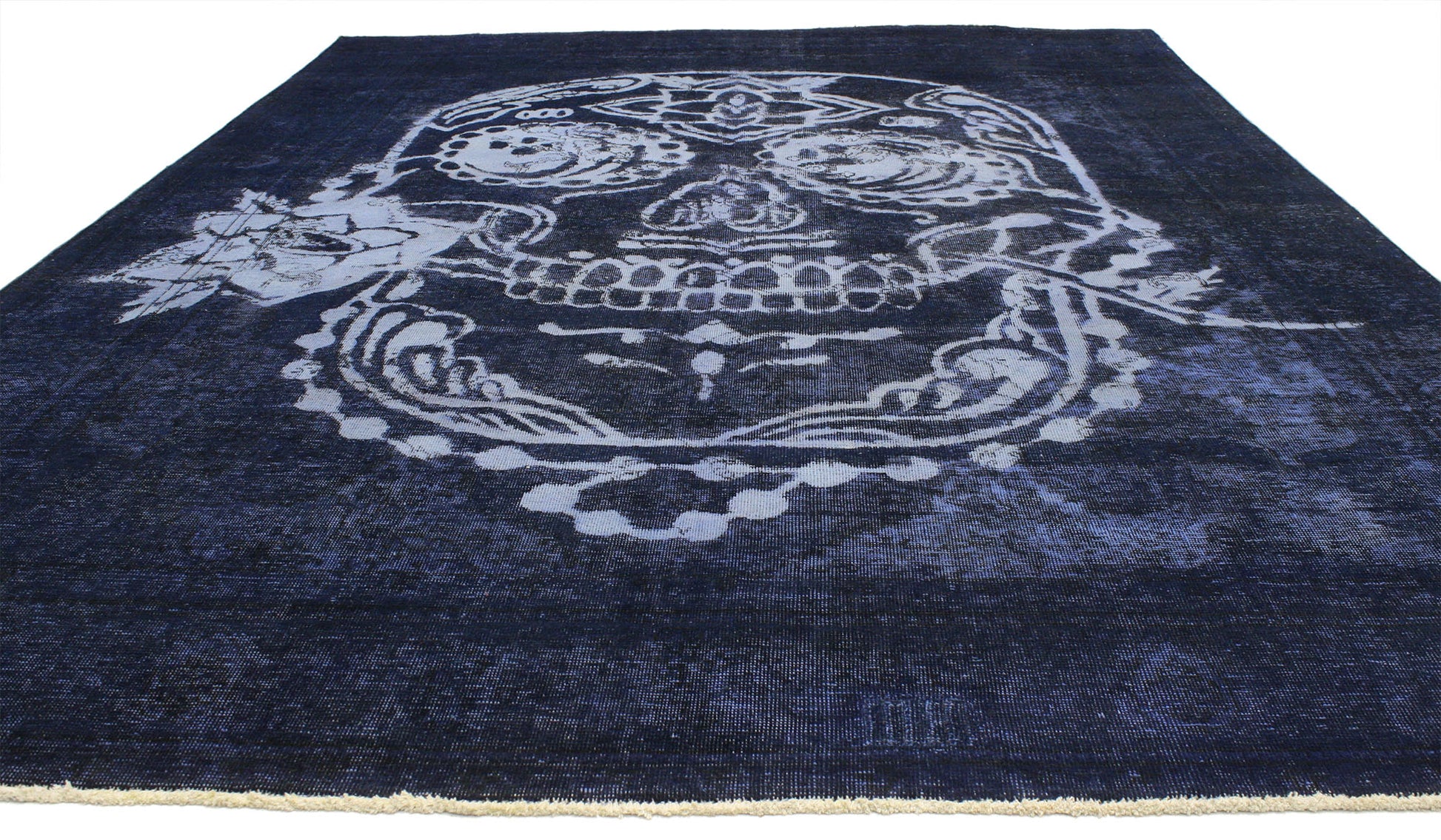 8 x 12 Vintage Blue Overdyed Skull Rug 80433