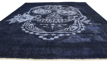 8 x 12 Vintage Blue Overdyed Skull Rug 80433
