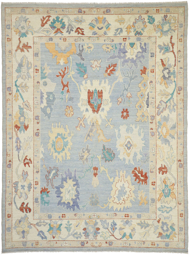 9 x 12 Colorful Blue Oushak Rug 80551