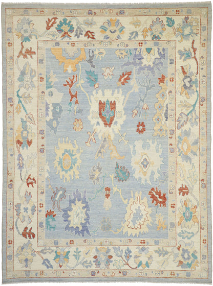 9 x 12 Colorful Blue Oushak Rug 80551