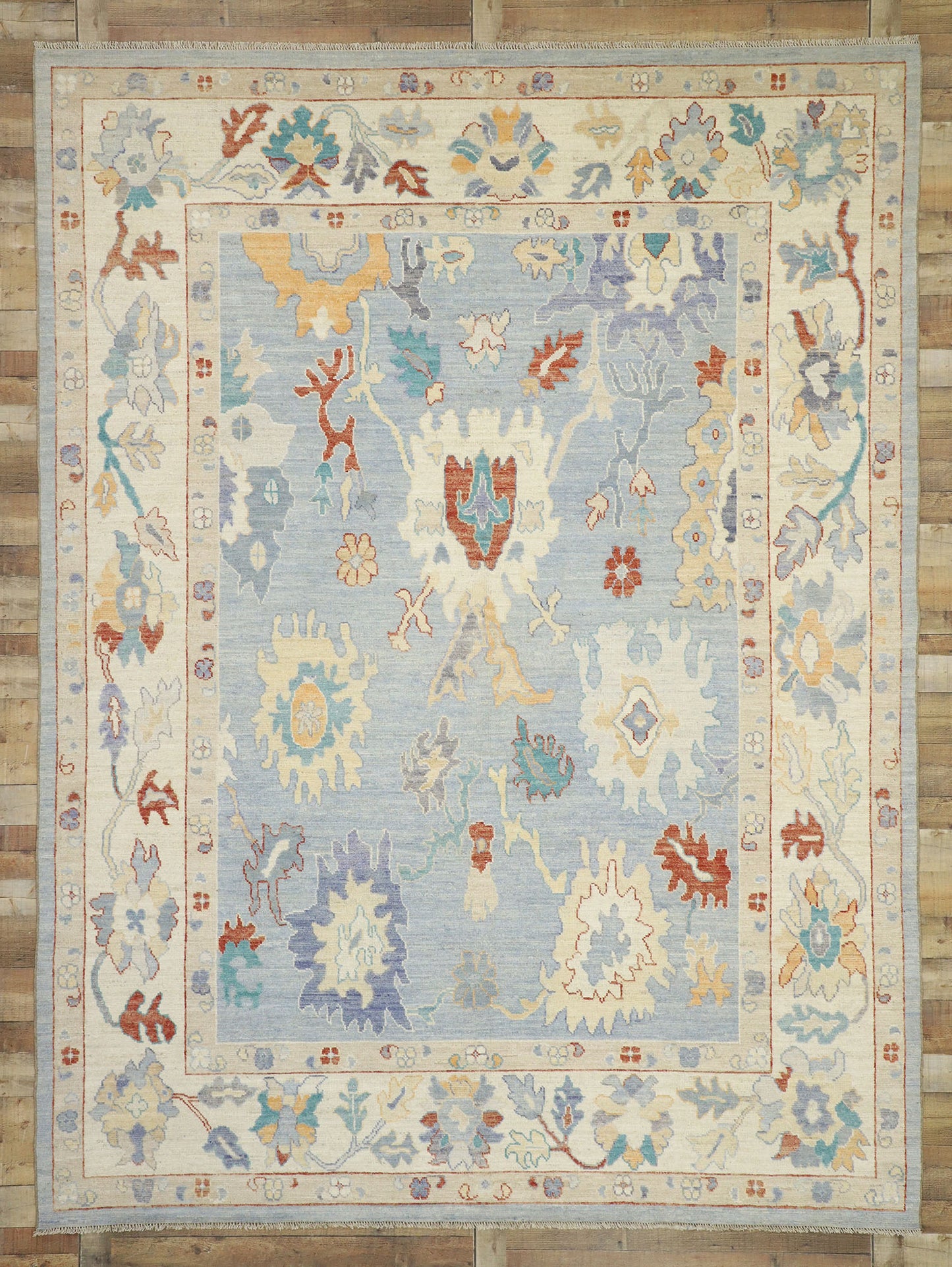 9 x 12 Colorful Blue Oushak Rug 80551