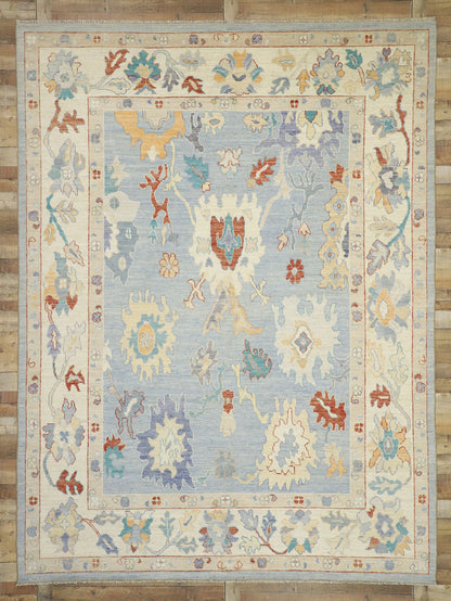 9 x 12 Colorful Blue Oushak Rug 80551