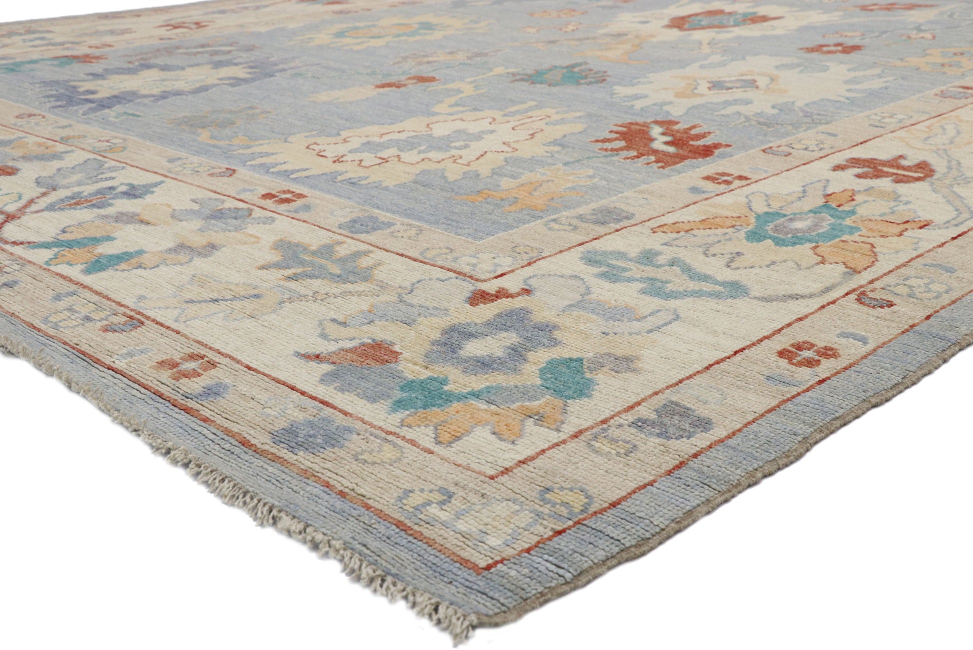 9 x 12 Colorful Blue Oushak Rug 80551