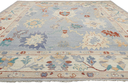 9 x 12 Colorful Blue Oushak Rug 80551