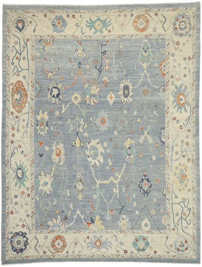 10 x 13 Colorful Blue Oushak Rug 80554