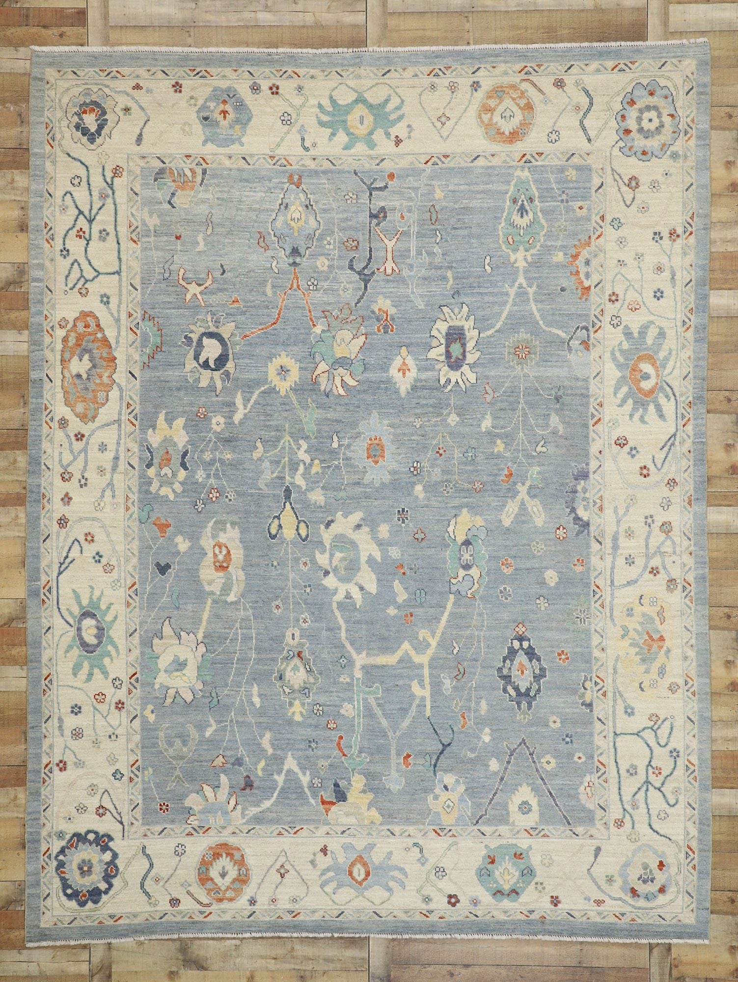 10 x 13 Colorful Blue Oushak Rug 80554