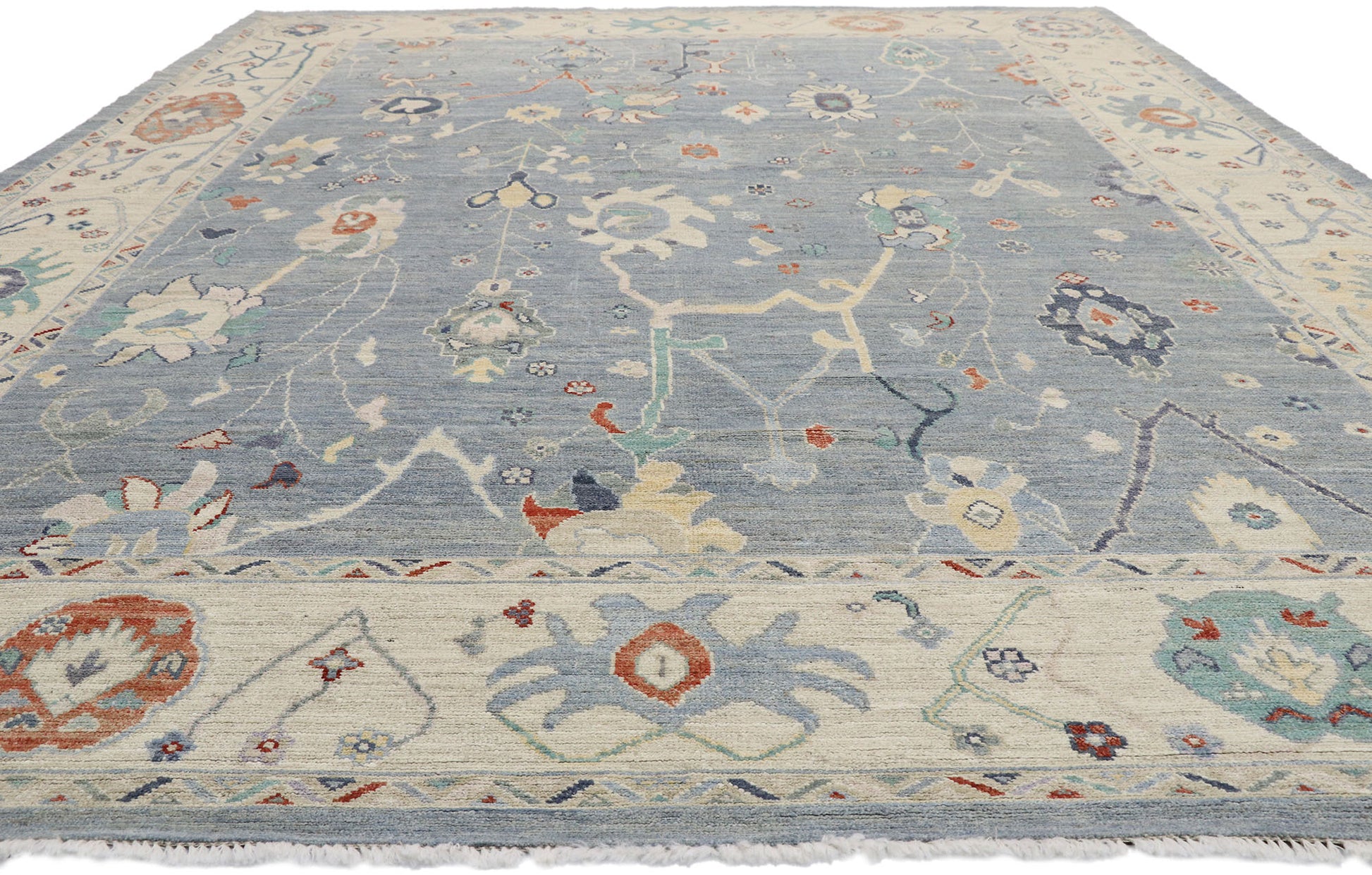 10 x 13 Colorful Blue Oushak Rug 80554