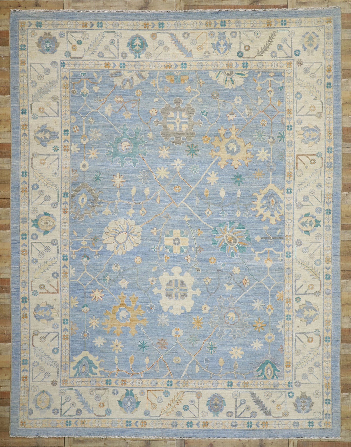 12 x 15 Colorful Blue Oushak Rug 80555