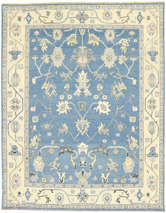 9 x 12 Colorful Blue Oushak Rug 80596