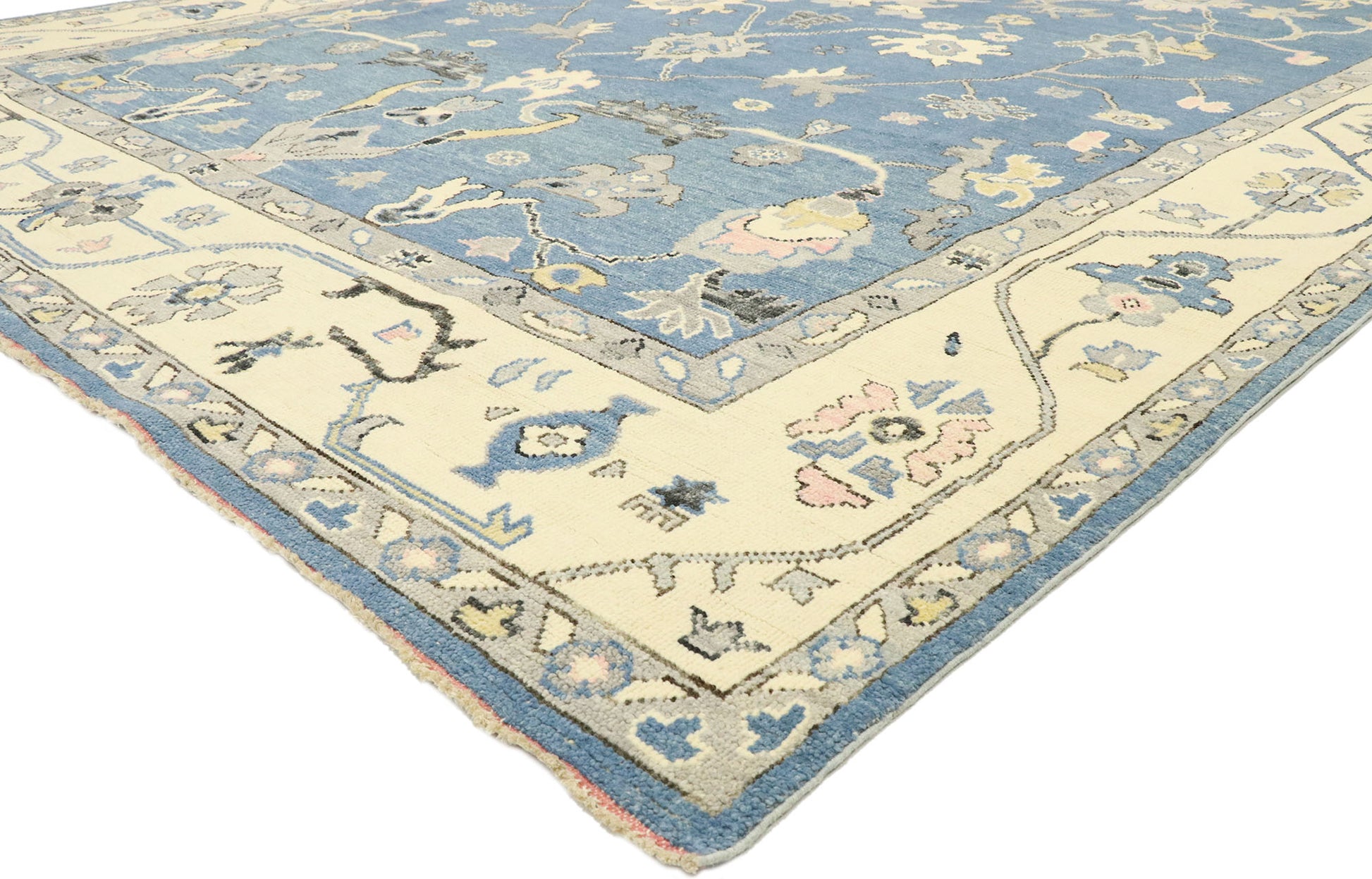 9 x 12 Colorful Blue Oushak Rug 80596