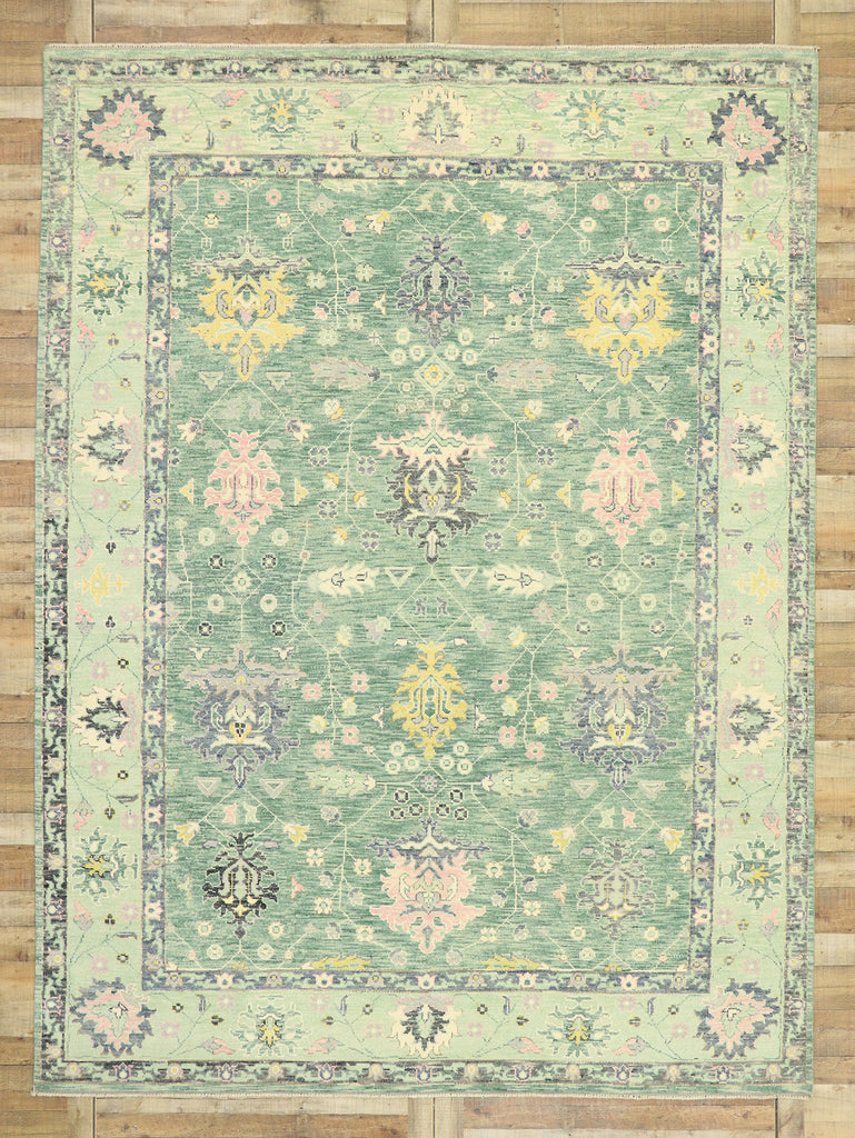 9 x 12 Contemporary Green Oushak Rug 80598
