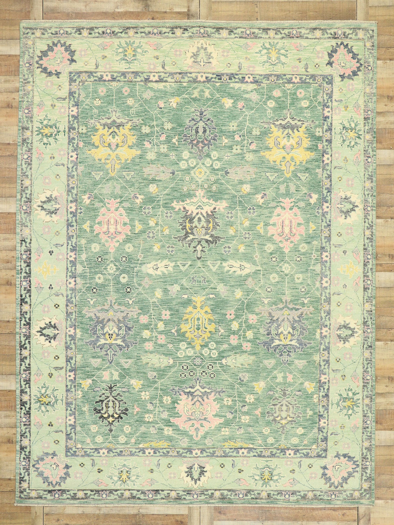 9 x 12 Contemporary Green Oushak Rug 80598