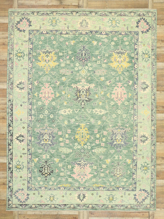 9 x 12 Contemporary Green Oushak Rug 80598