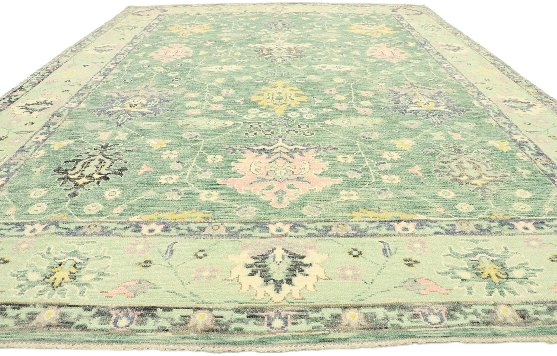 9 x 12 Contemporary Green Oushak Rug 80598