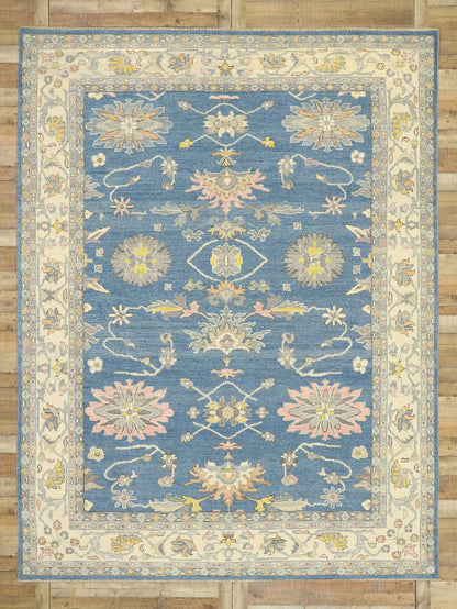 9 x 12 Colorful Blue Oushak Rug 80599