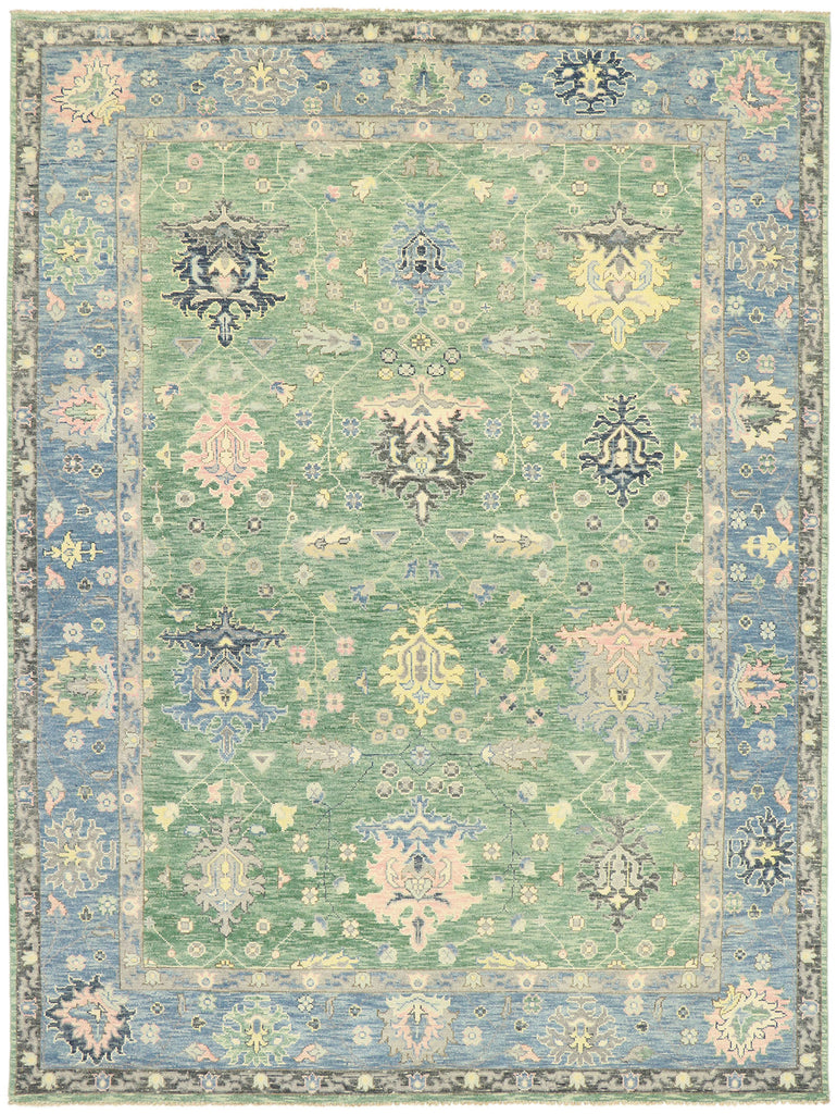 9 x 12 Contemporary Green Oushak Rug 80602