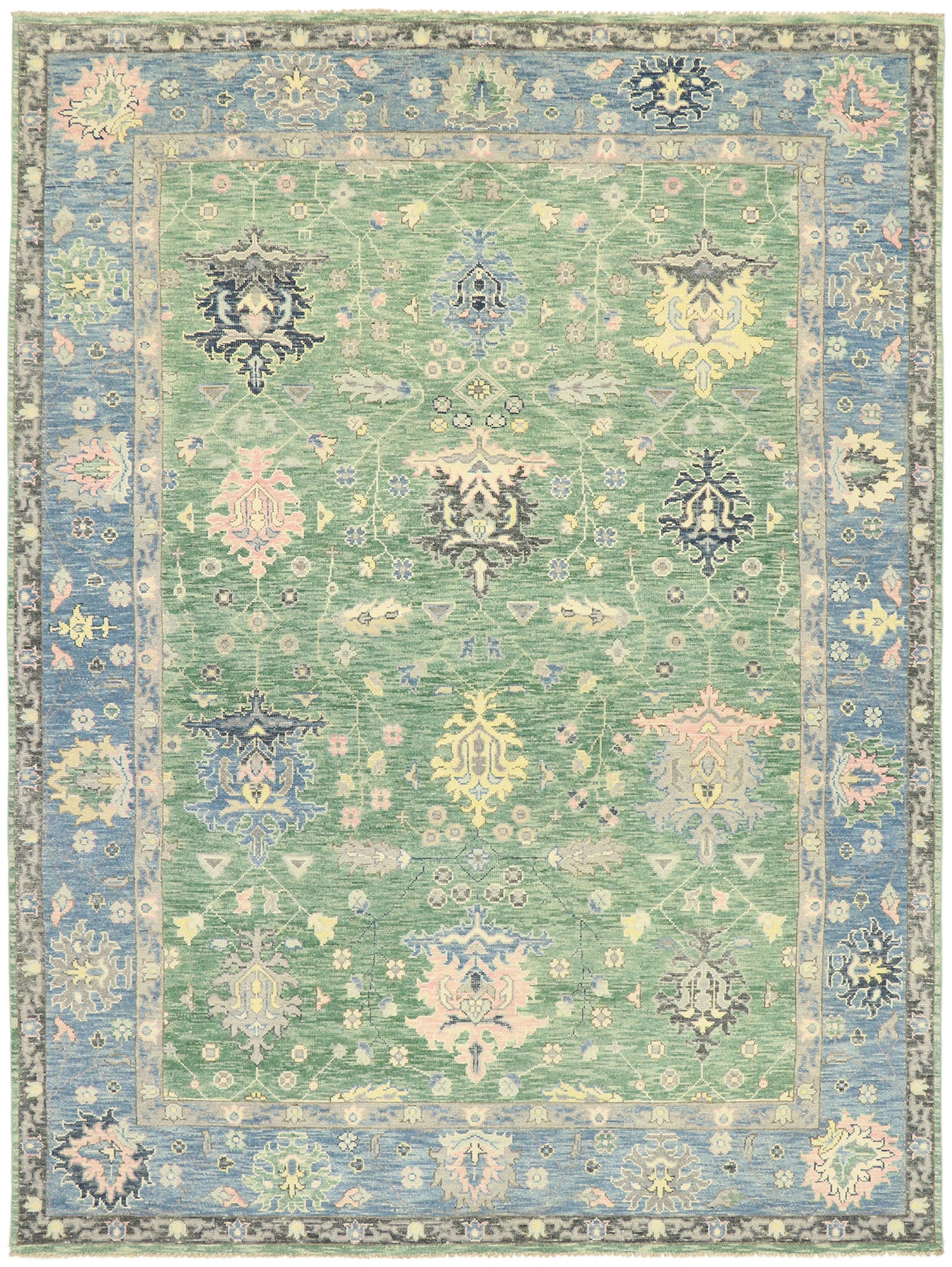 9 x 12 Contemporary Green Oushak Rug 80602