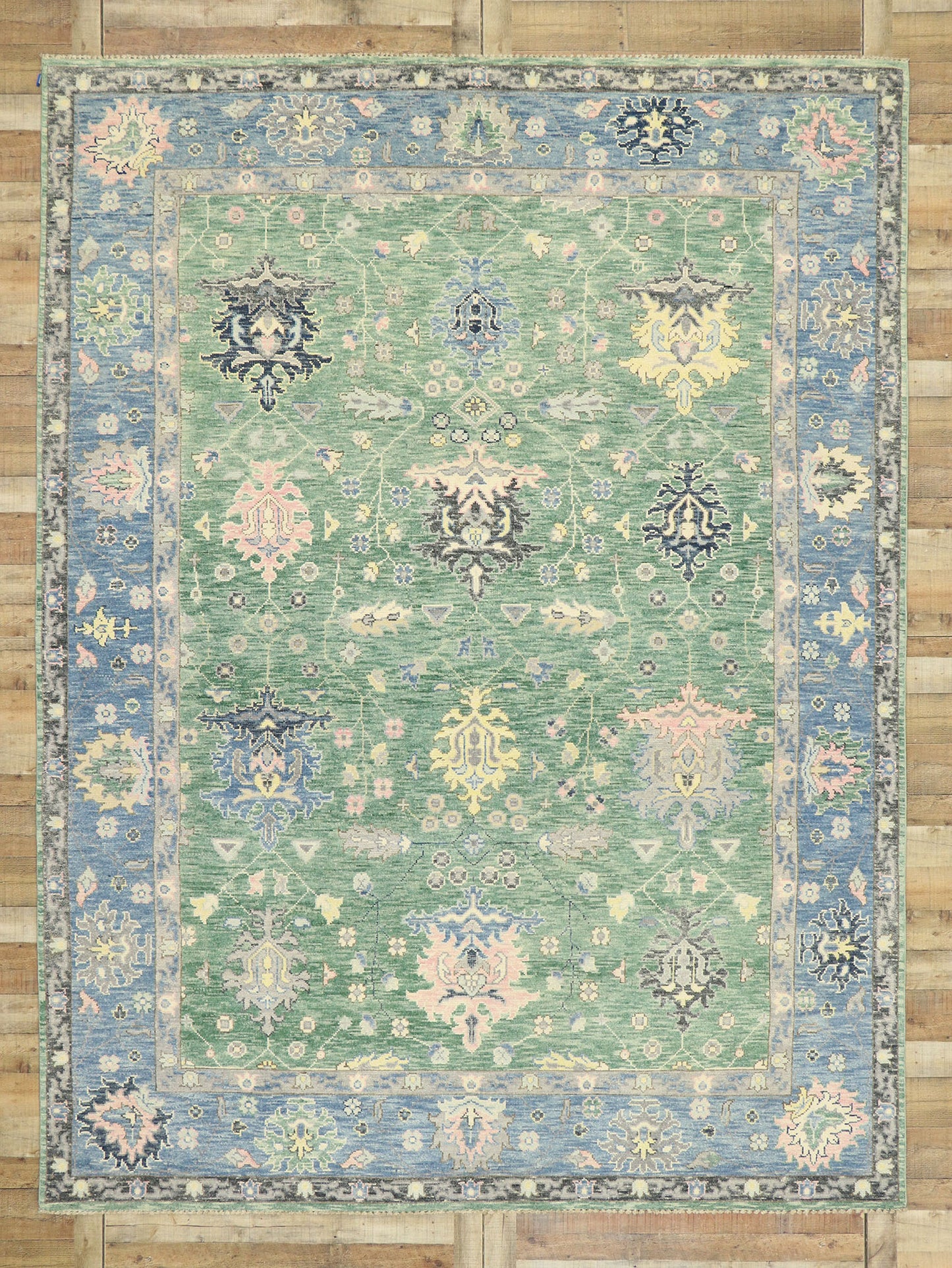 9 x 12 Contemporary Green Oushak Rug 80602