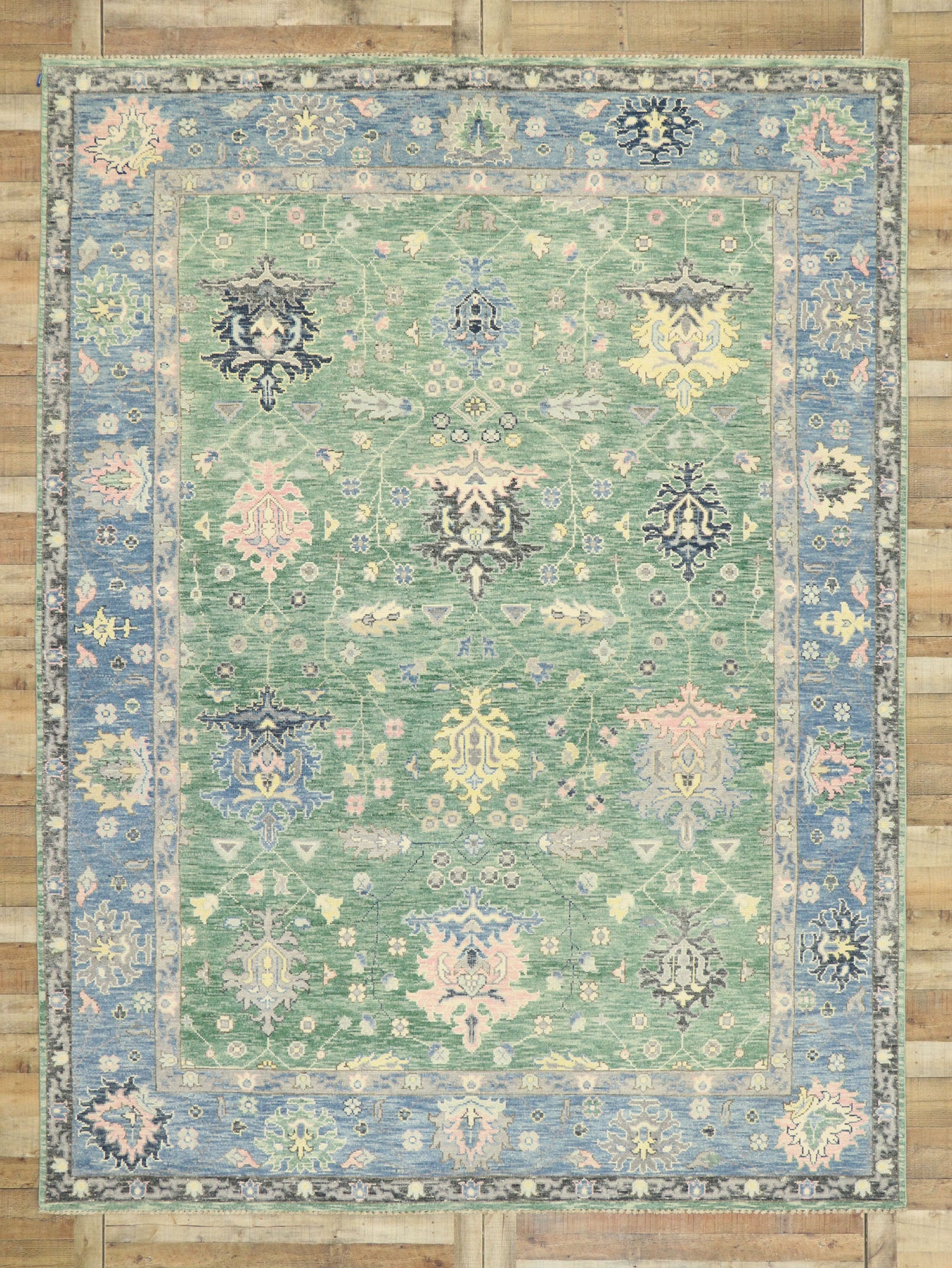 9 x 12 Contemporary Green Oushak Rug 80602