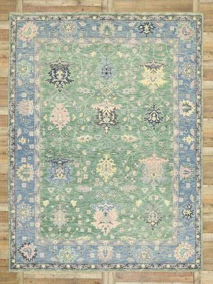 9 x 12 Contemporary Green Oushak Rug 80602
