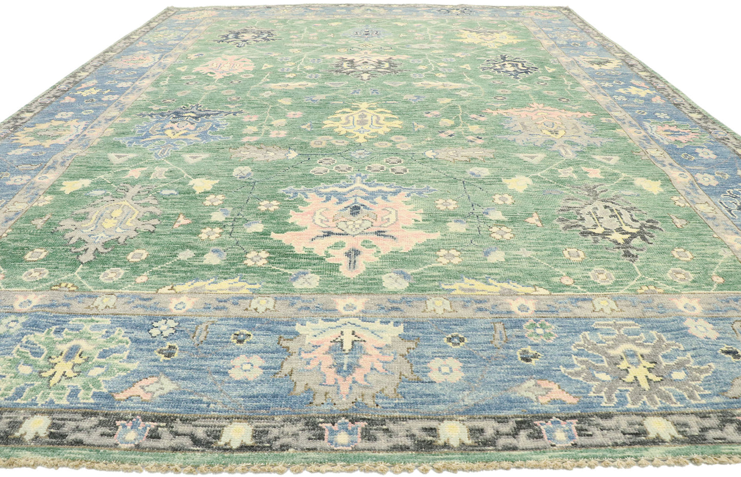 9 x 12 Contemporary Green Oushak Rug 80602