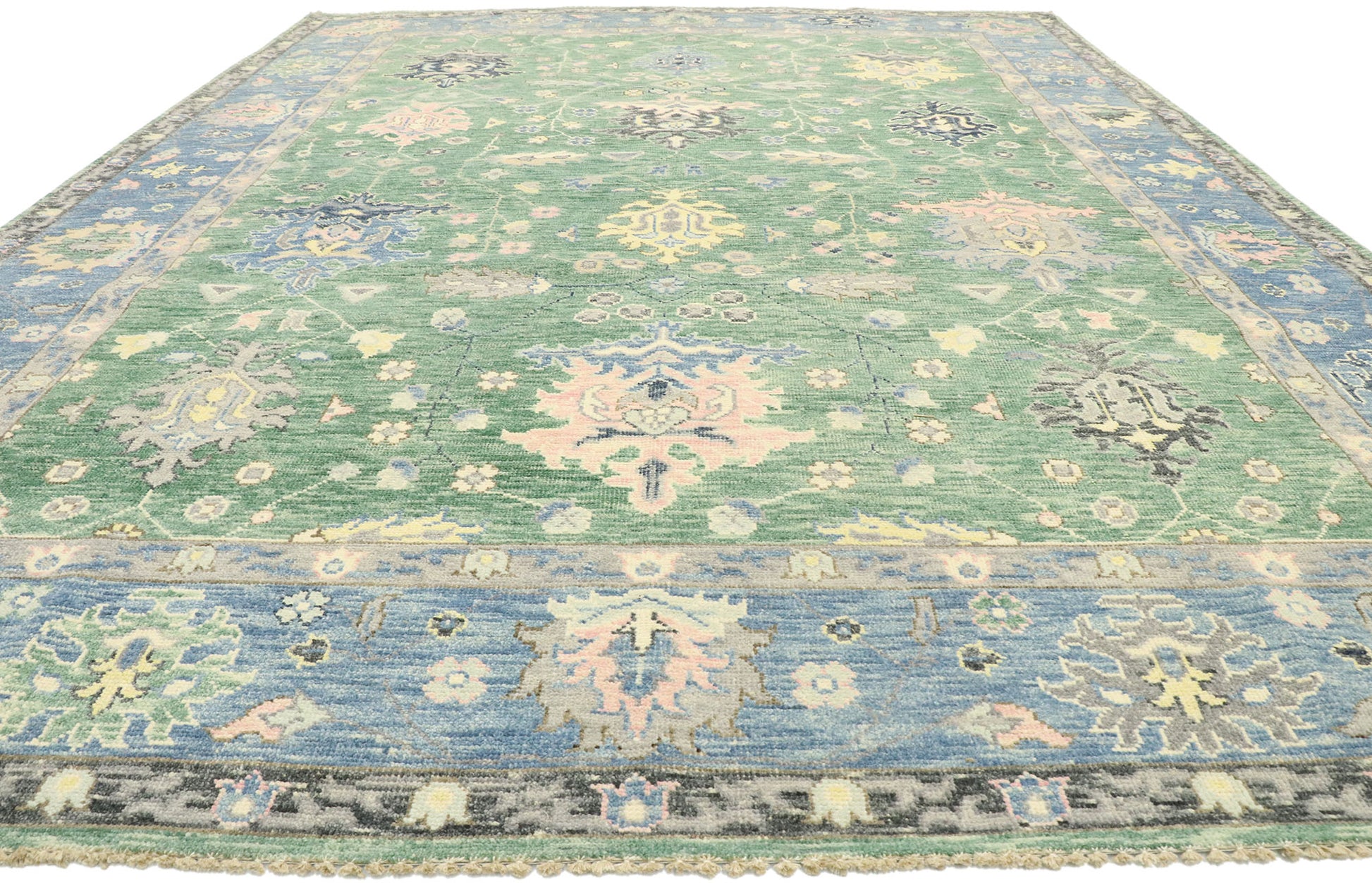 9 x 12 Contemporary Green Oushak Rug 80602