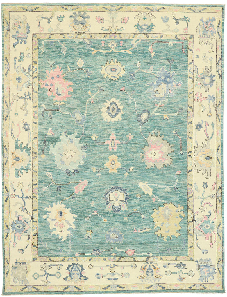 9 x 12 Contemporary Teal Oushak Rug 80603