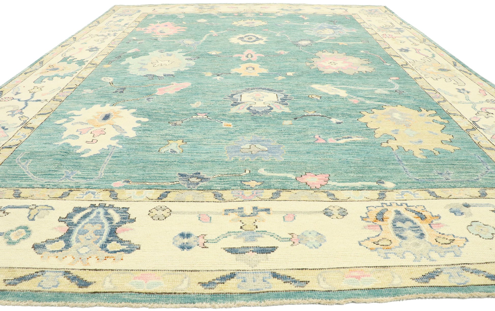9 x 12 Contemporary Teal Oushak Rug 80603