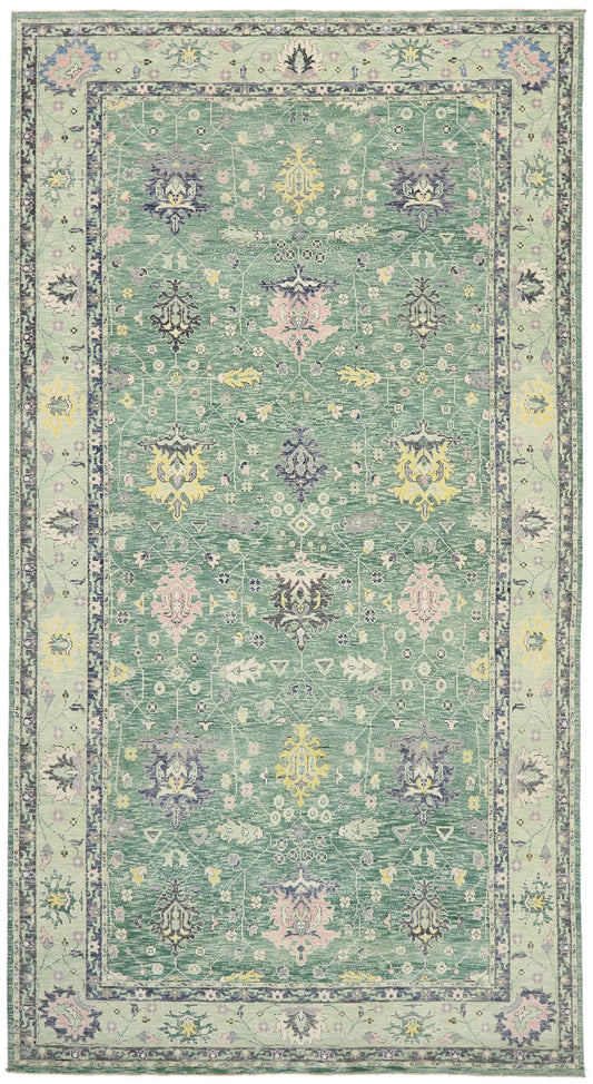 10 x 19 Contemporary Green Oushak Rug 80637