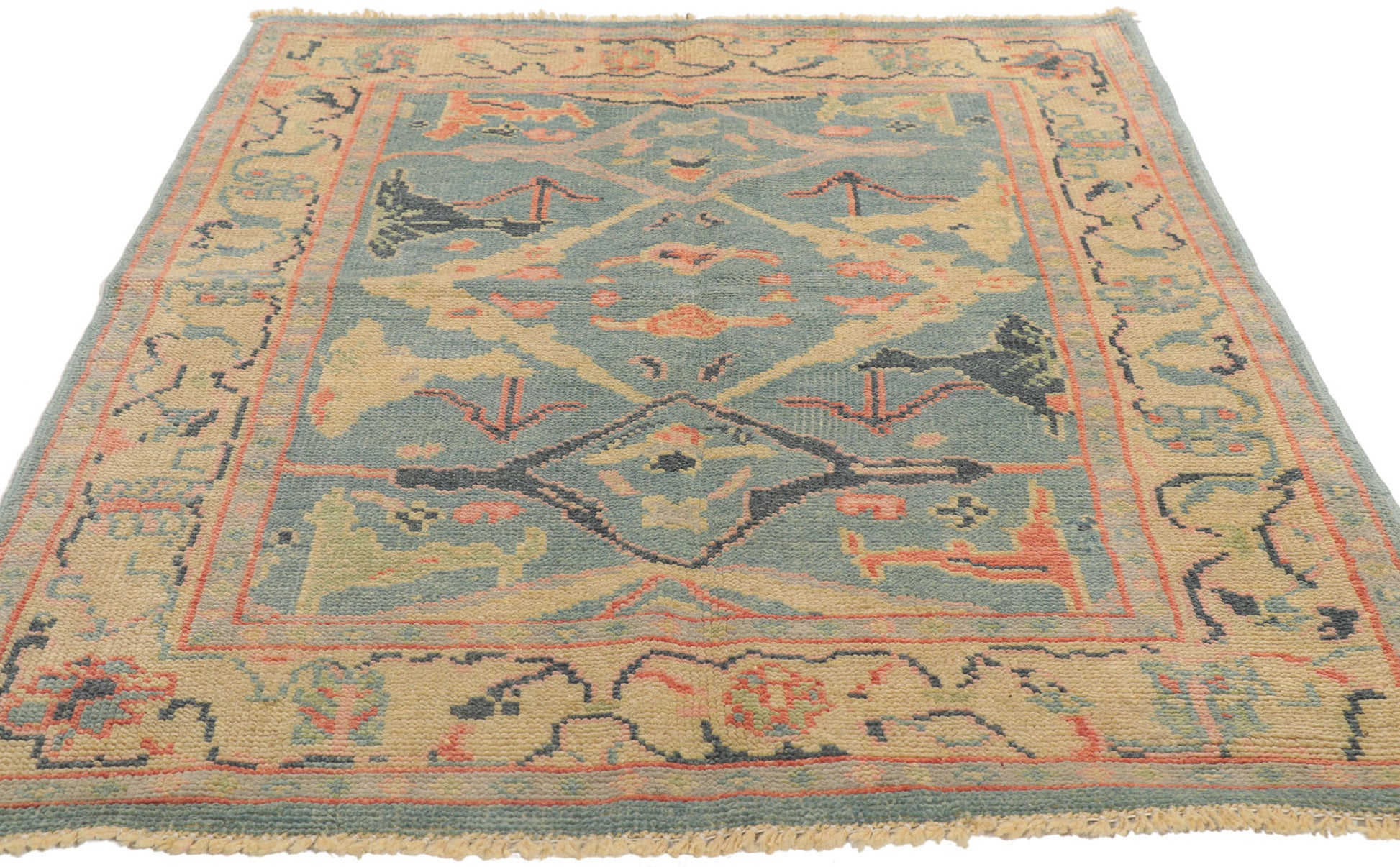 4 x 6 Colorful Blue Oushak Rug 80684