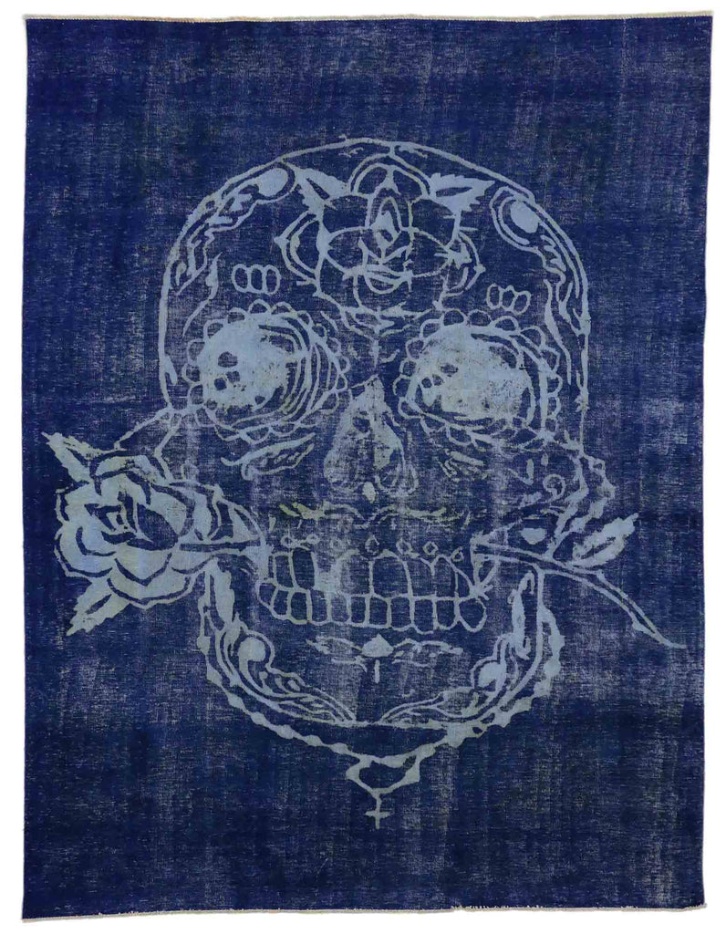 8 x 10 Vintage Blue Overdyed Skull Rug 80239