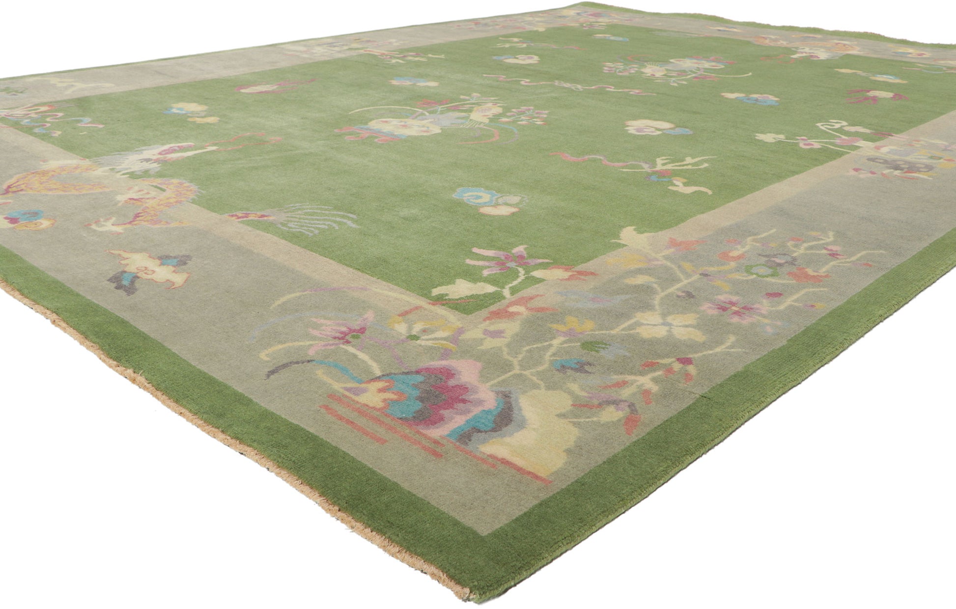 9 x 12 Modern Green Chinese Art Deco Rug 30921