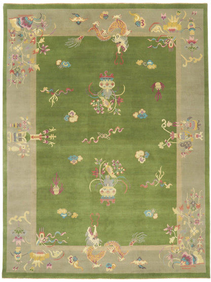 9 x 12 Modern Green Chinese Art Deco Rug 30921