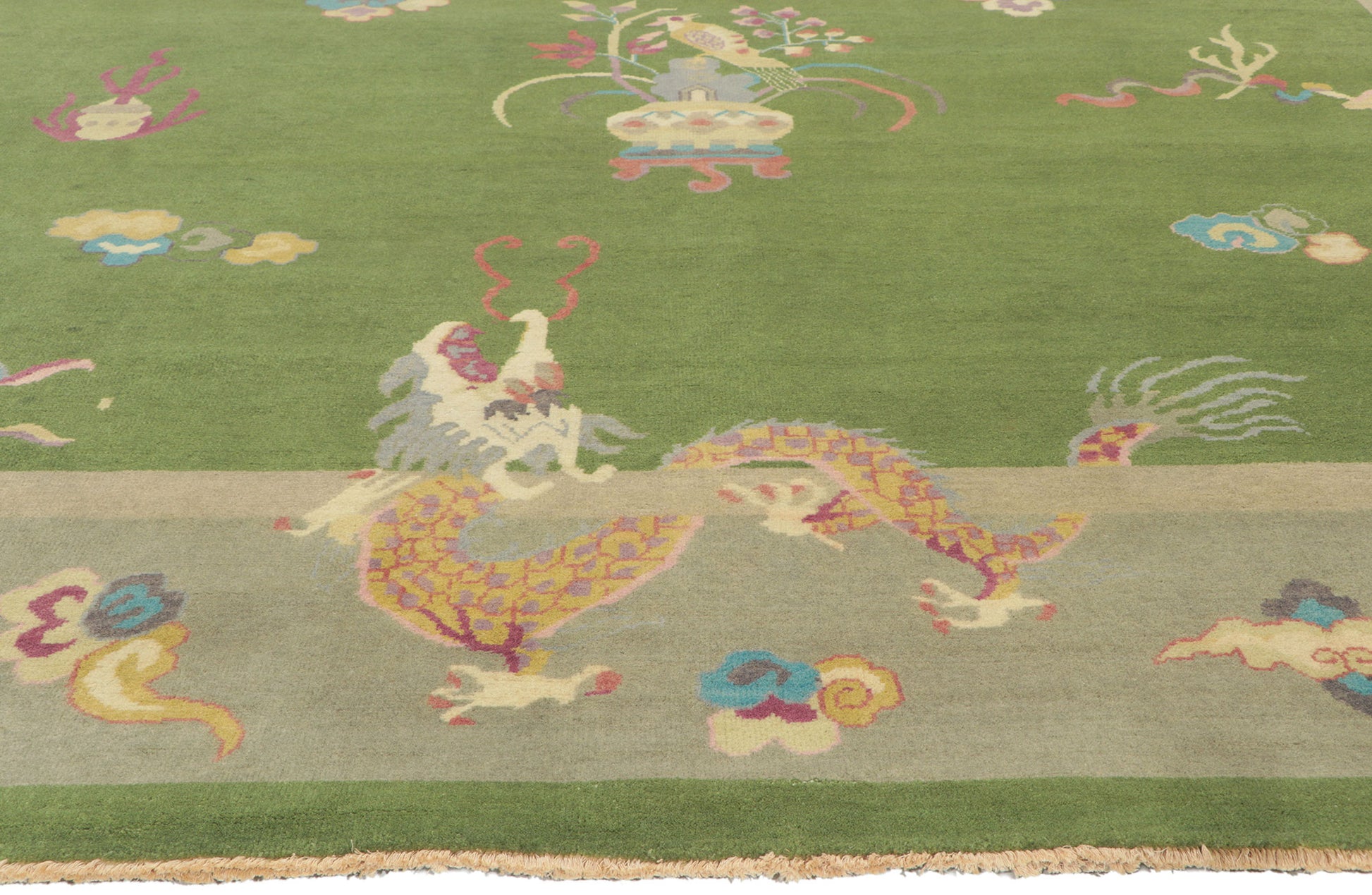 9 x 12 Modern Green Chinese Art Deco Rug 30921