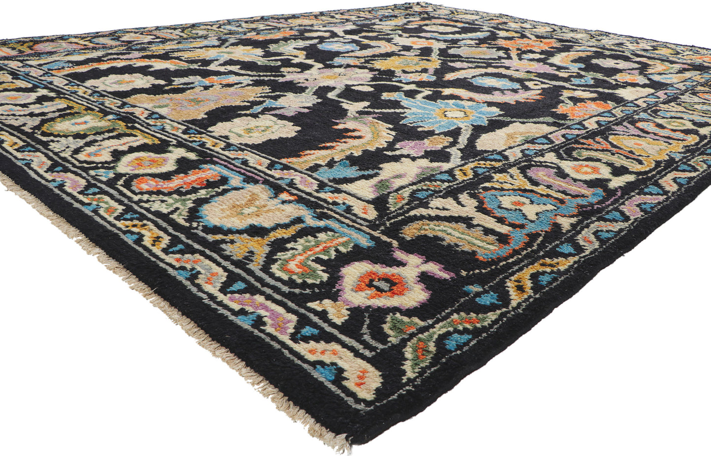 9 x 13 Colorful Black Oushak Rug 80400