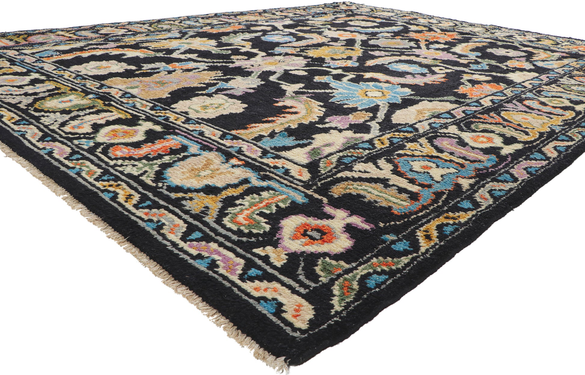 9 x 13 Colorful Black Oushak Rug 80400