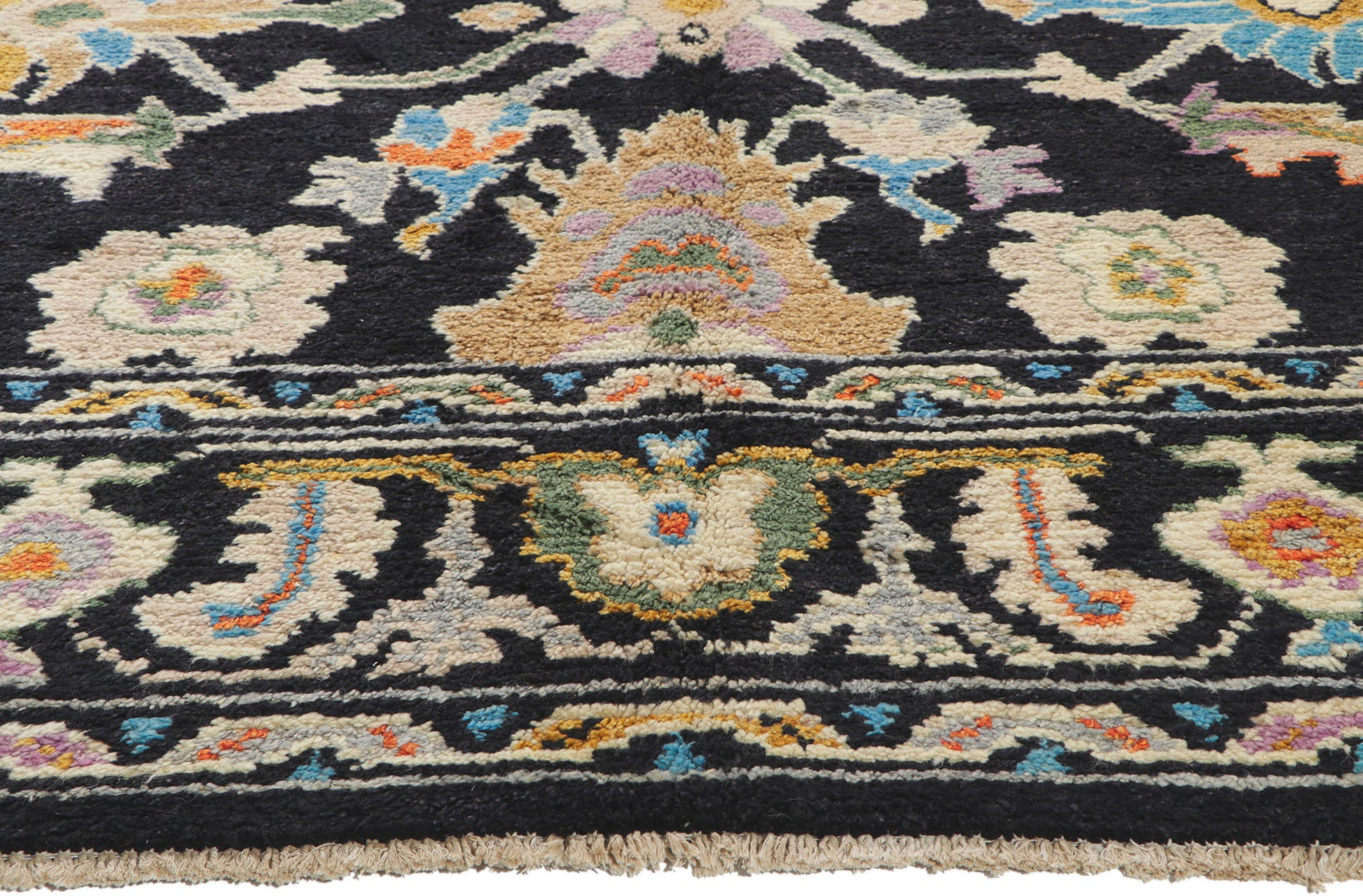 9 x 13 Colorful Black Oushak Rug 80400
