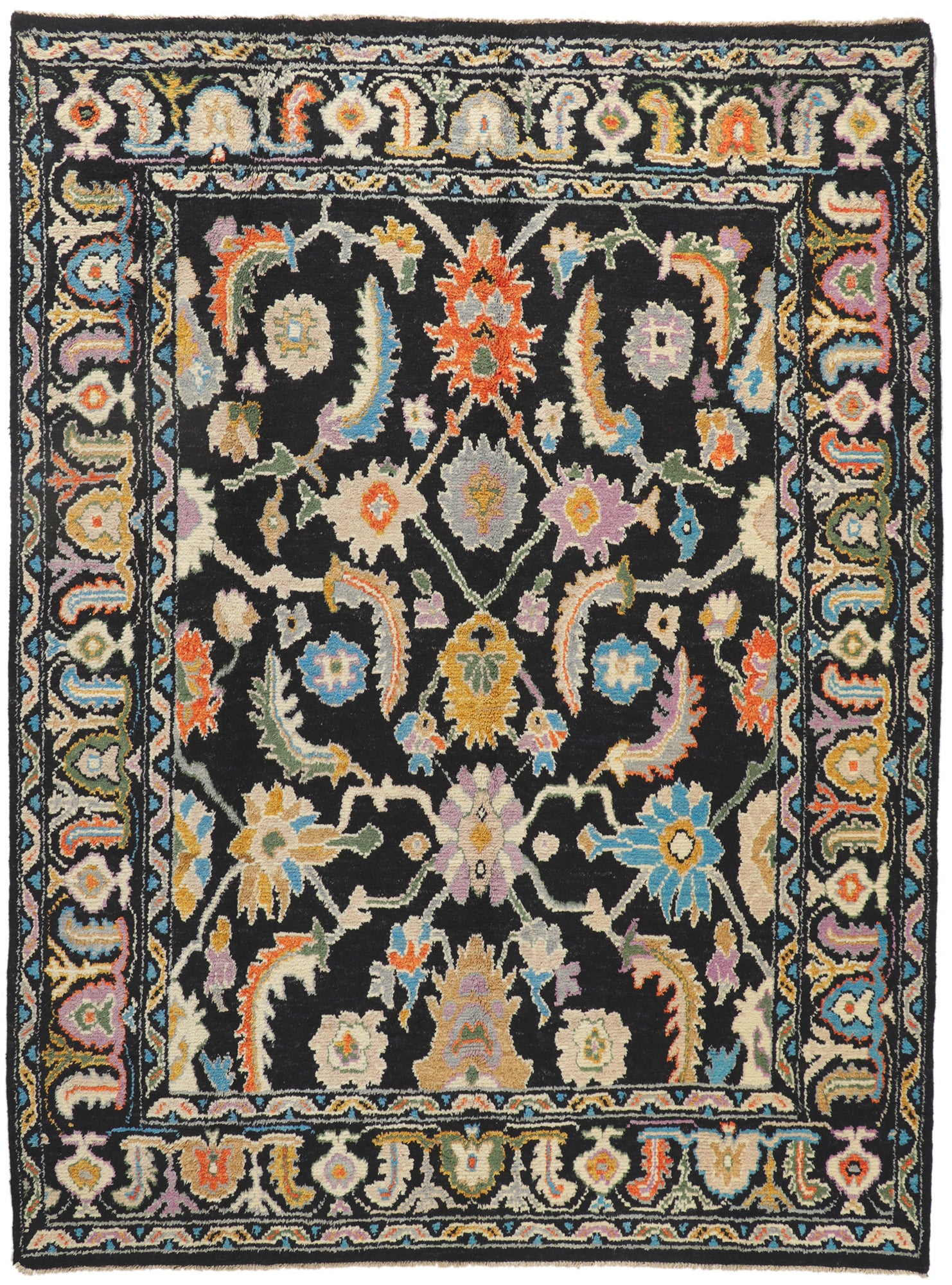 9 x 13 Colorful Black Oushak Rug 80400