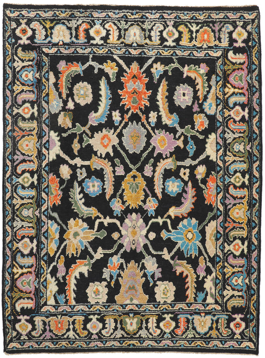 9 x 13 Colorful Black Oushak Rug 80400