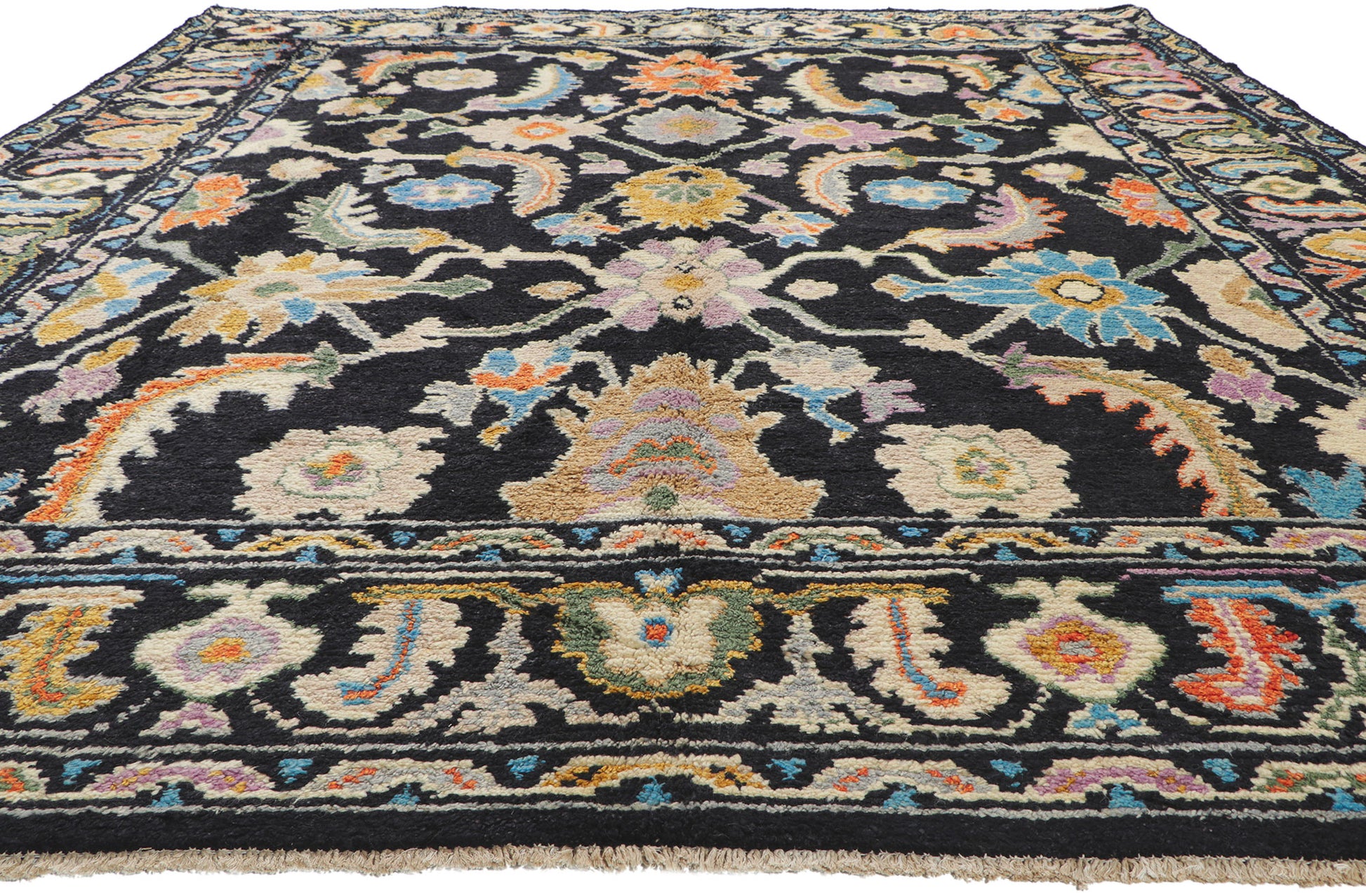 9 x 13 Colorful Black Oushak Rug 80400